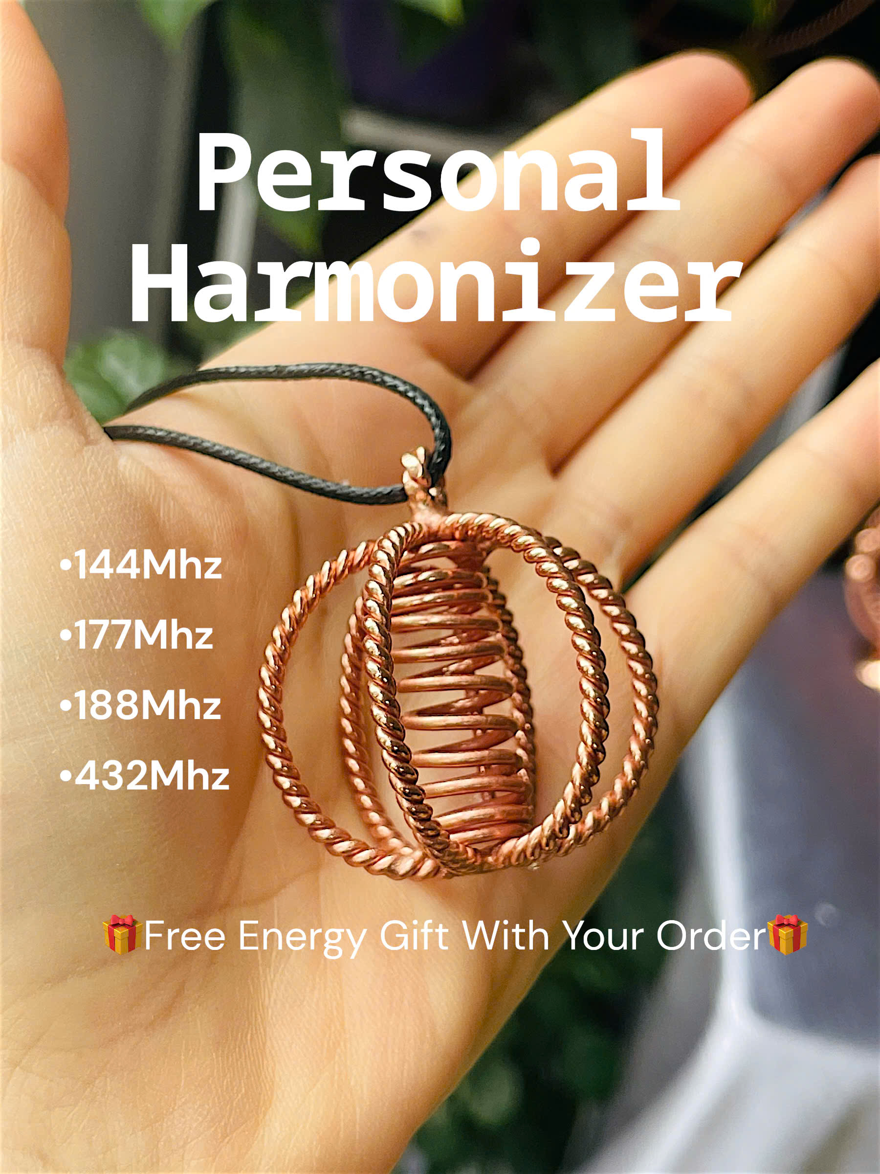Copper Harmonizer Pendant Necklace: 144, 177, 188, 432Mhz - EMF Balance, Tensor Rings - Body Balance