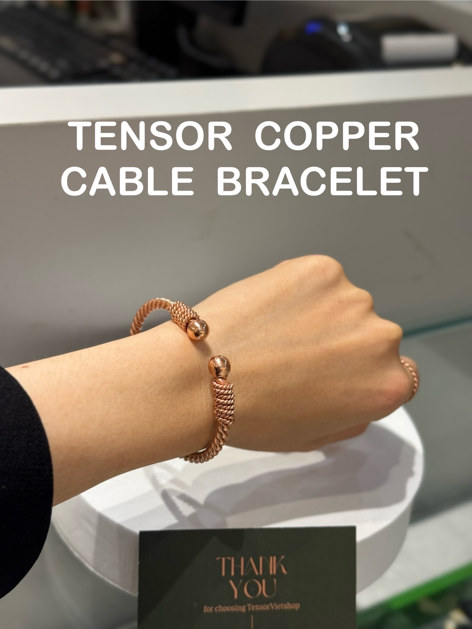 Tensor Copper Cable Bracelet – Twisted Wire Bangle, Sacred Geometry Design, EMF Protection