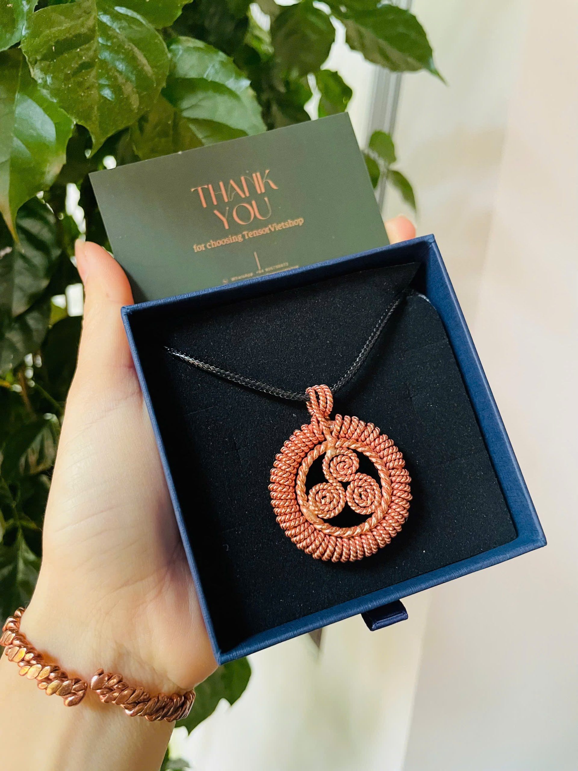 Unique Handcrafted Triskelion Pendant 144, 177, 528Mhz - Copper Energy Jewelry - Tensor rings