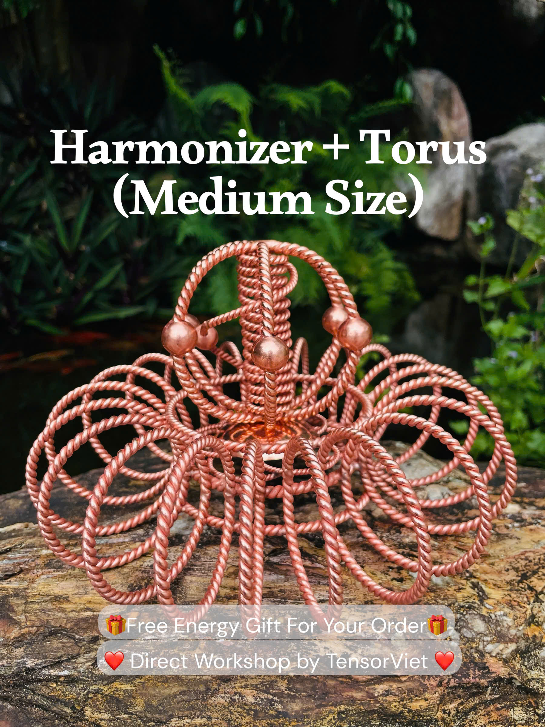 Copper Tensor Harmonizer & Torus: Sacred Geometry Energy Tool - Detachable Design