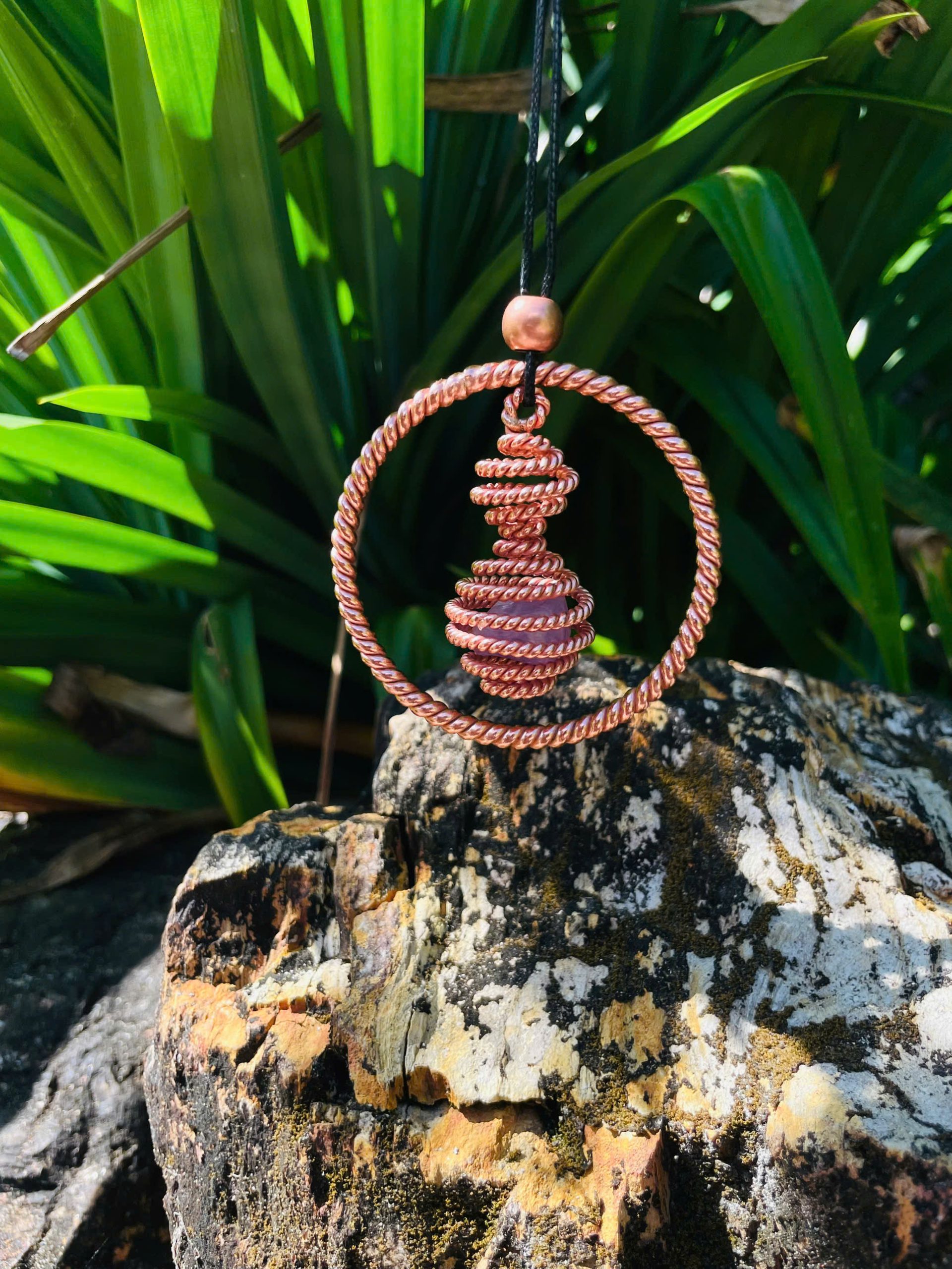 Dual Frequency Tensor Pendant: Quartz, Copper, Sacred Geometry - Tensorviet