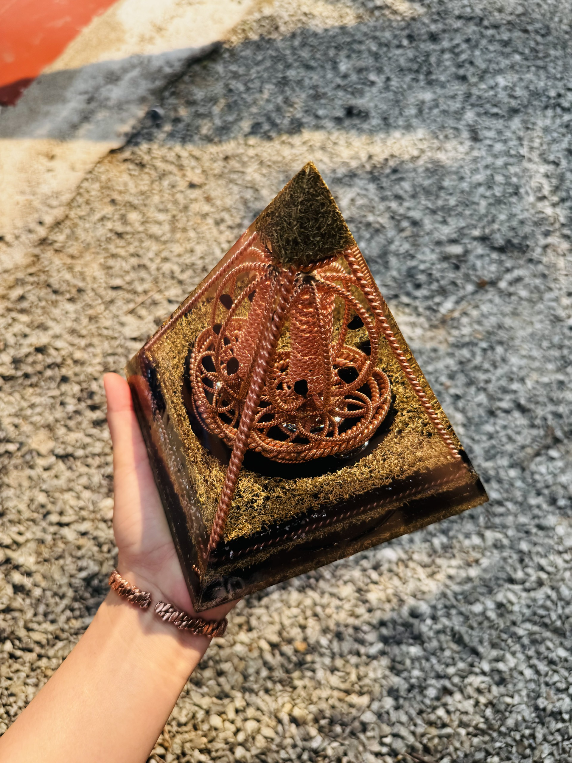 Flower of Life Orgonite Pyramid: EMF Shielding, Chakra Alignment & Aura Healing