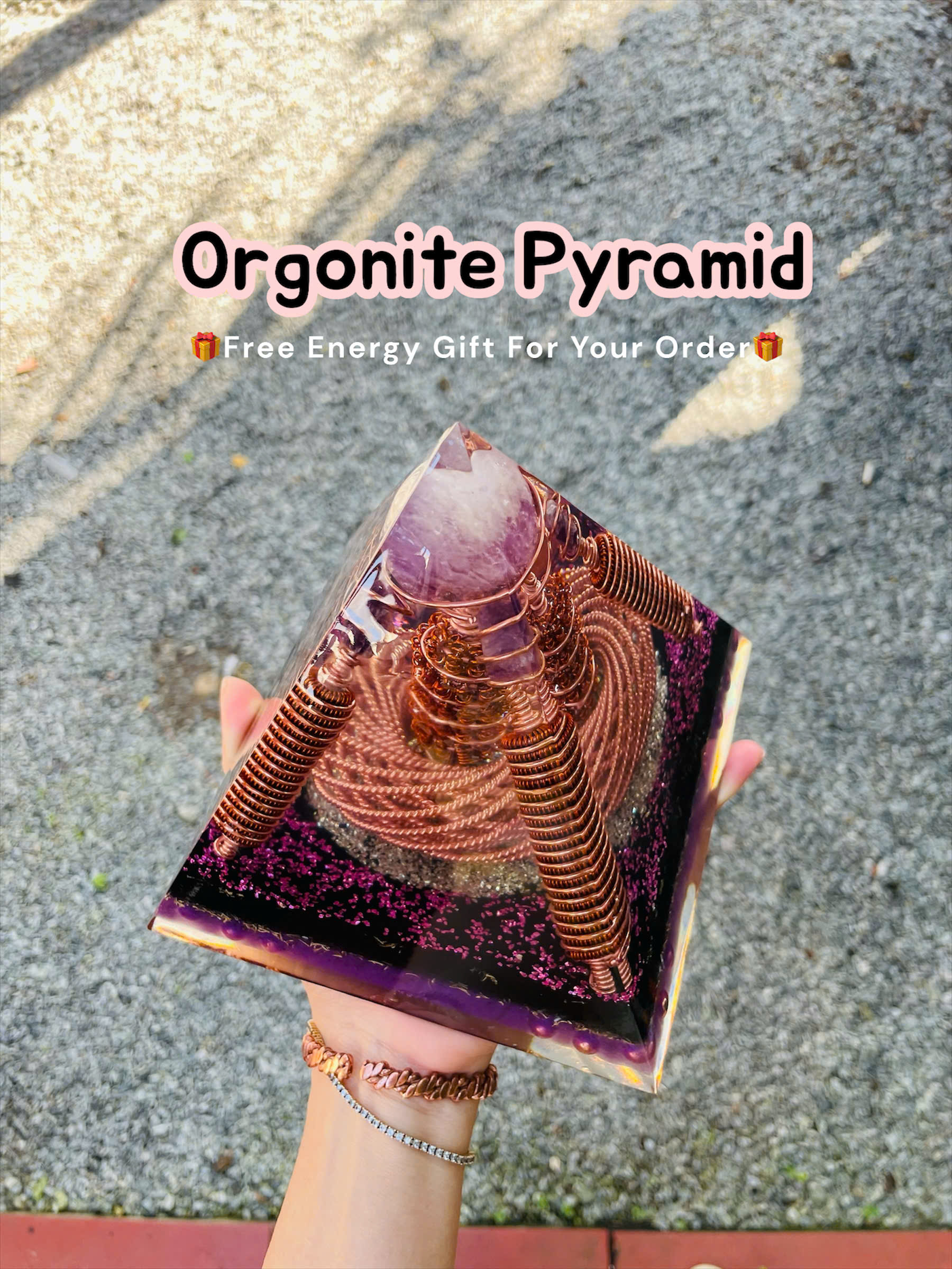Orgonite Energy Pyramid – Amethyst Core | 443 MHz Rodin Coil | 177 MHz Tensor Ring | EMF Protection & Spiritual Balance