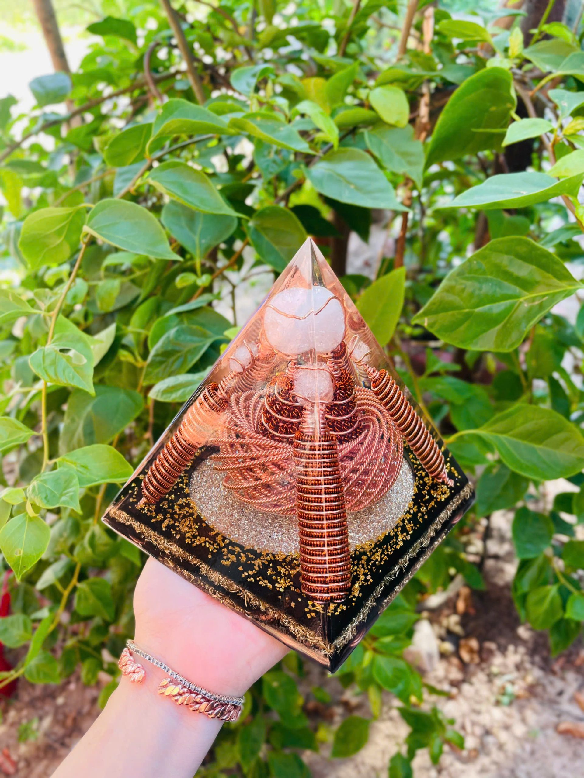 Orgonite Energy Pyramid: EMF Protection, Quartz Core, Tensor Ring