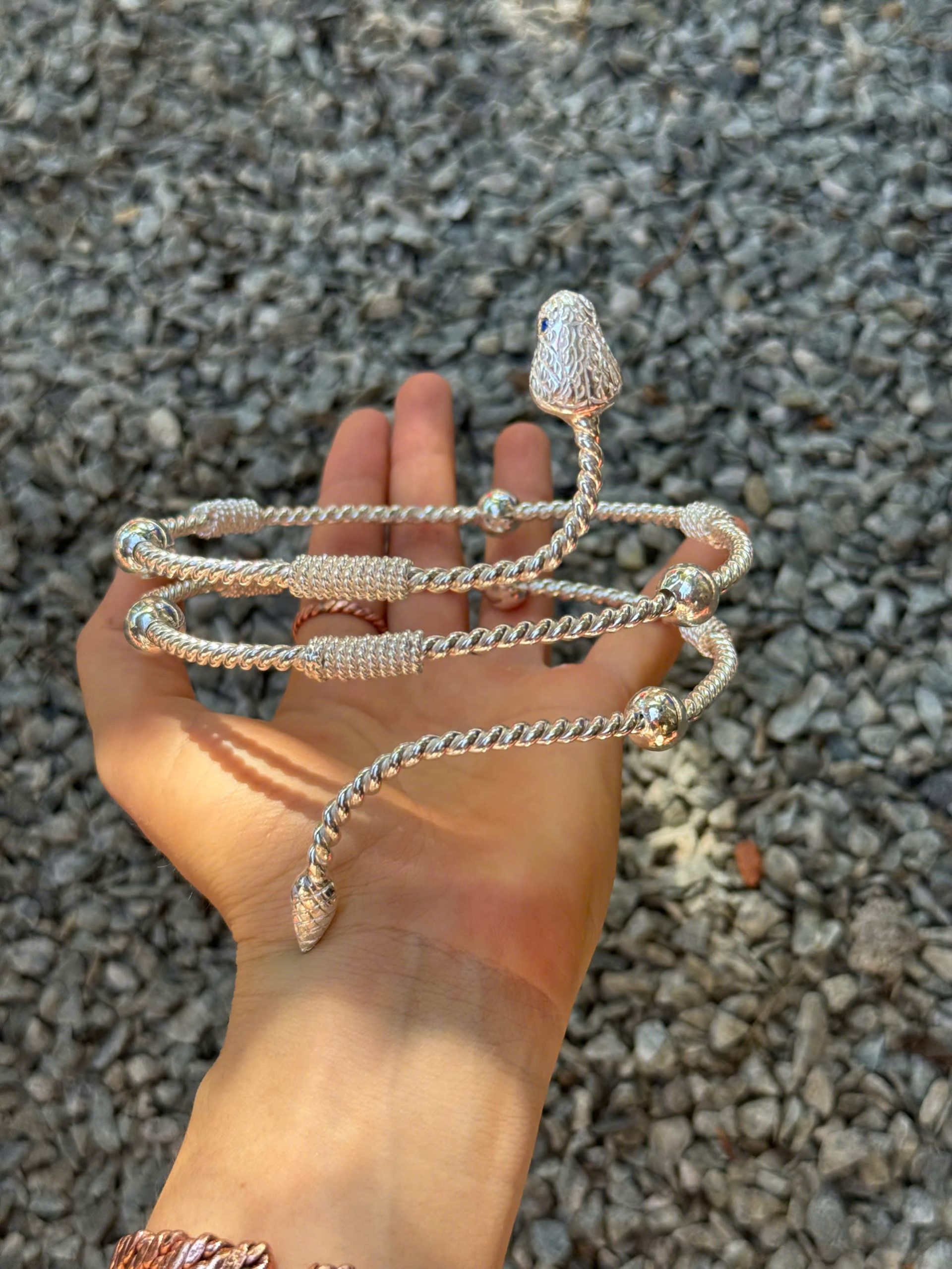 Snake Silver Tensor Arm Cuff – Sacred Serpent Energy Jewelry – Tensorviet