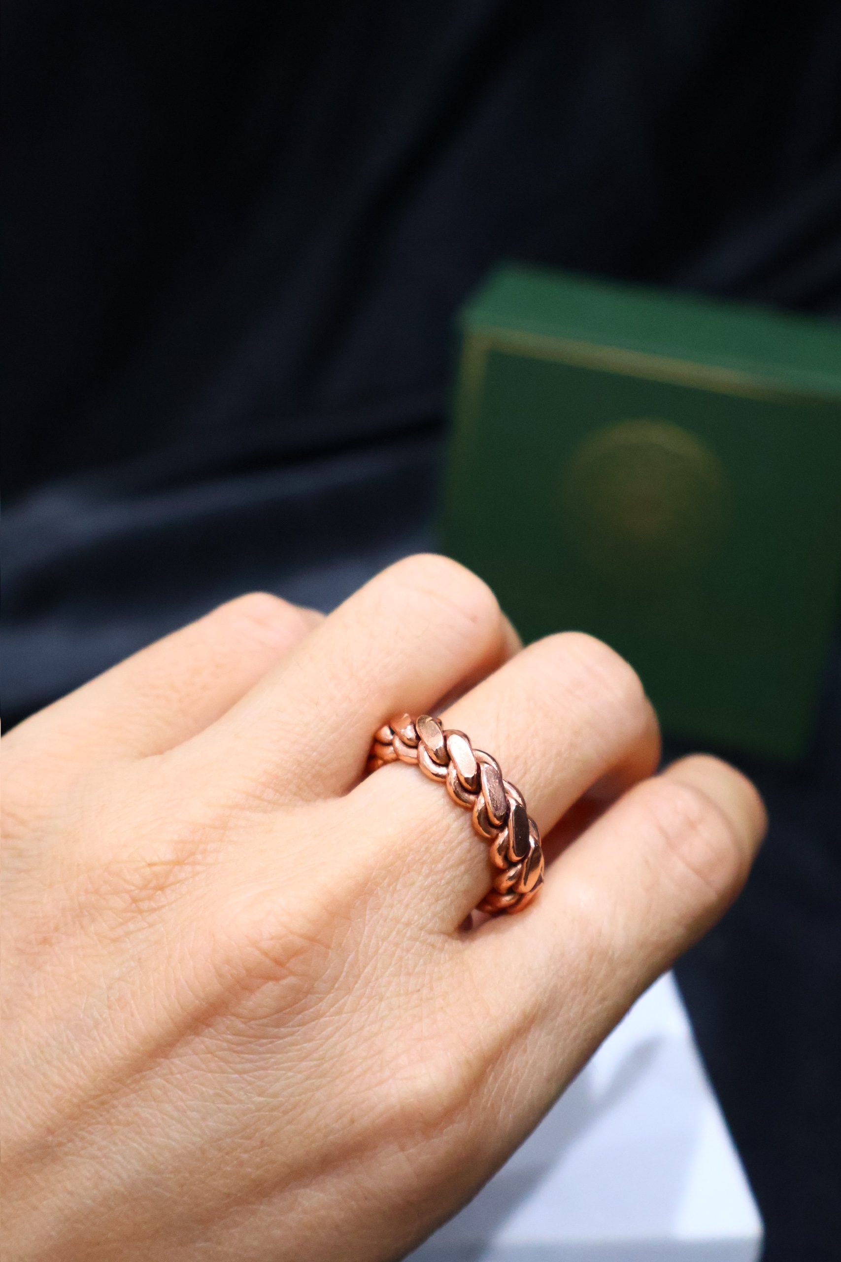 Handcrafted Tensor Twisted Copper Ring | 1/8 Cubit Sacred Geometry Ring