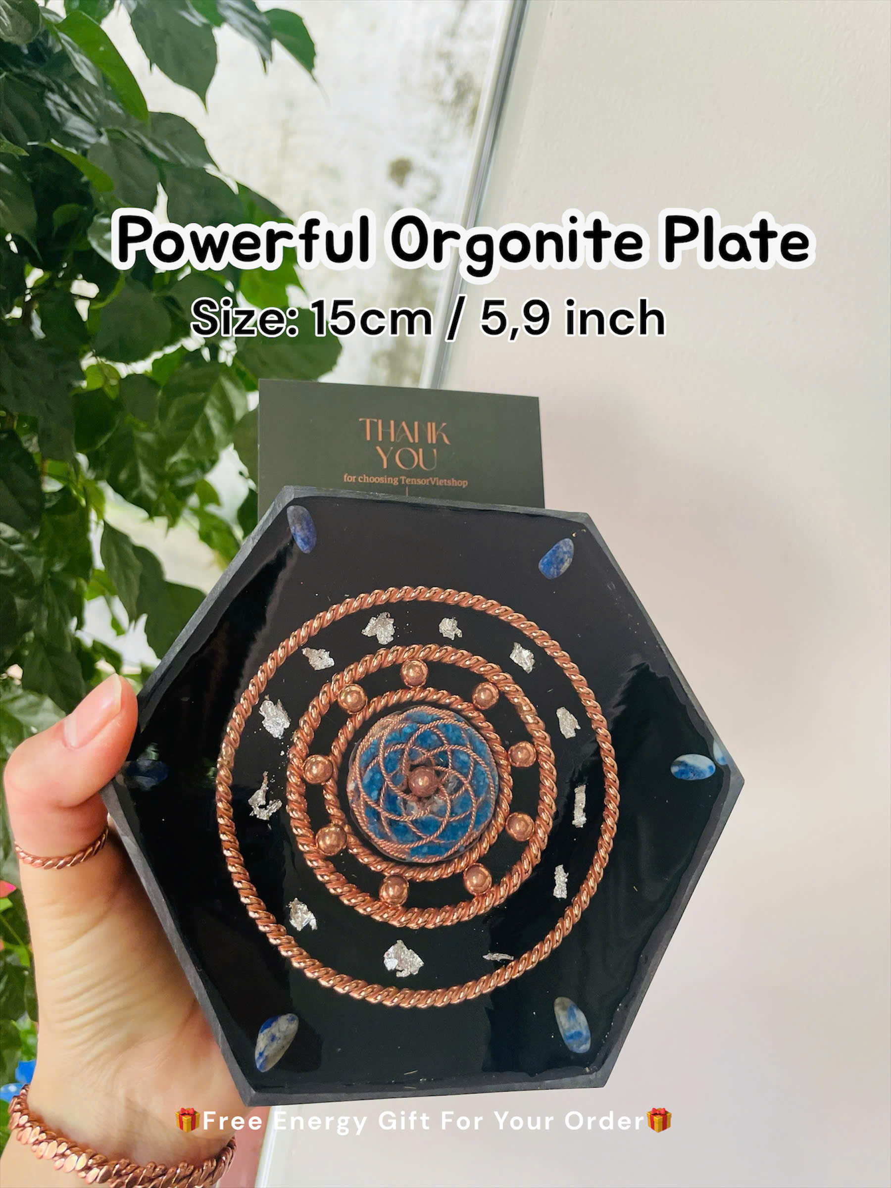 Orgonite Charging Plate - Rodin Coil, Flower of Life, Tensor Ring & Crystals