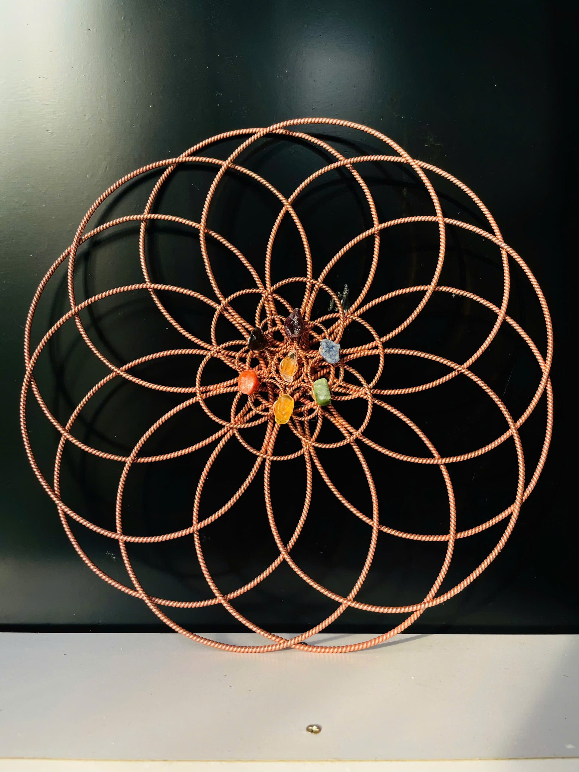 Sacred Flower of Life Tensor Ring • 7 Chakra Stones • Pure Copper Energy Grid