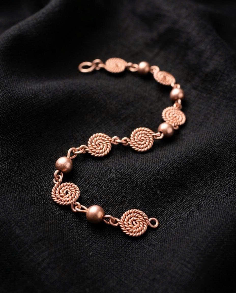 Tensor Copper Chain Bracelet with Spiral Charms & Beads – 188MHz Sacred Cubit