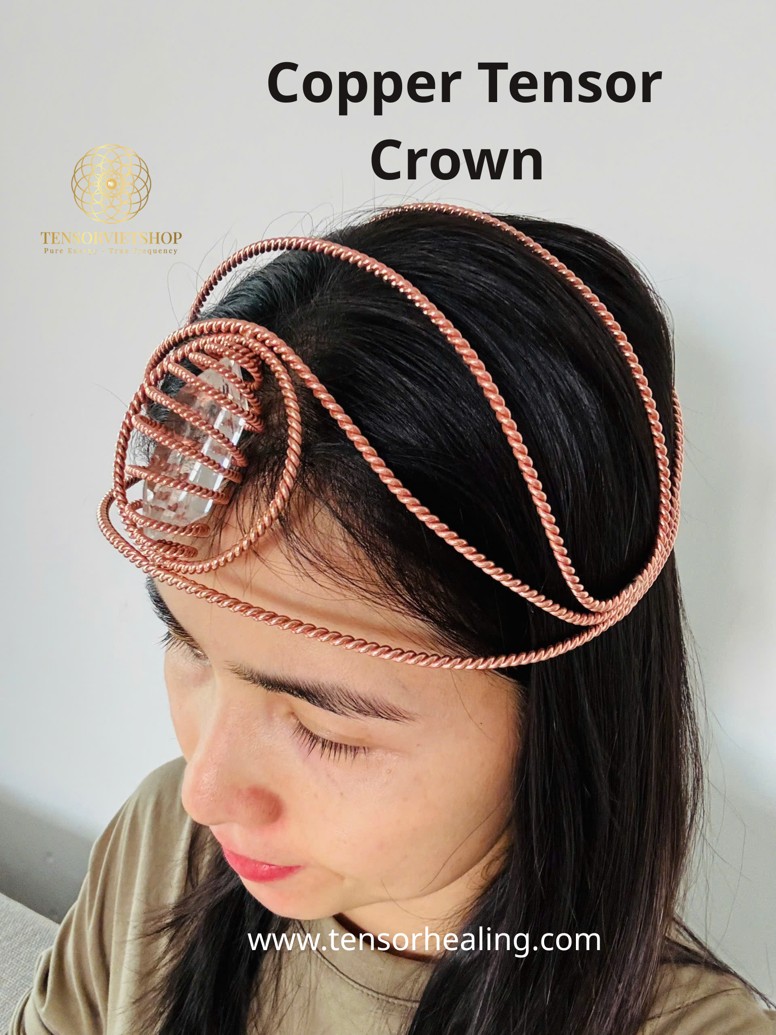 Copper Meditation Crown with White Quartz Crystal - Third Eye Headpiece